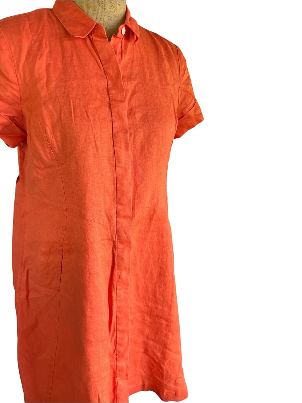J. Jill Coral-Orange Linen Midi Shirt Dress